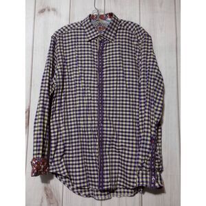 Robert Graham Shirt Men's Large‎ Purple Black Gingham Button Front
